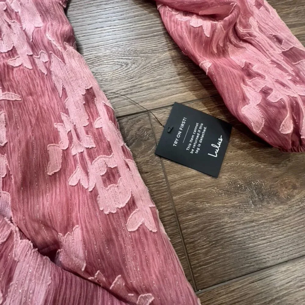 Lululs Meant to Shine Floral Jacquard Mini Dress, NWT, Size S, V Neck, Pink - Picture 9 of 11